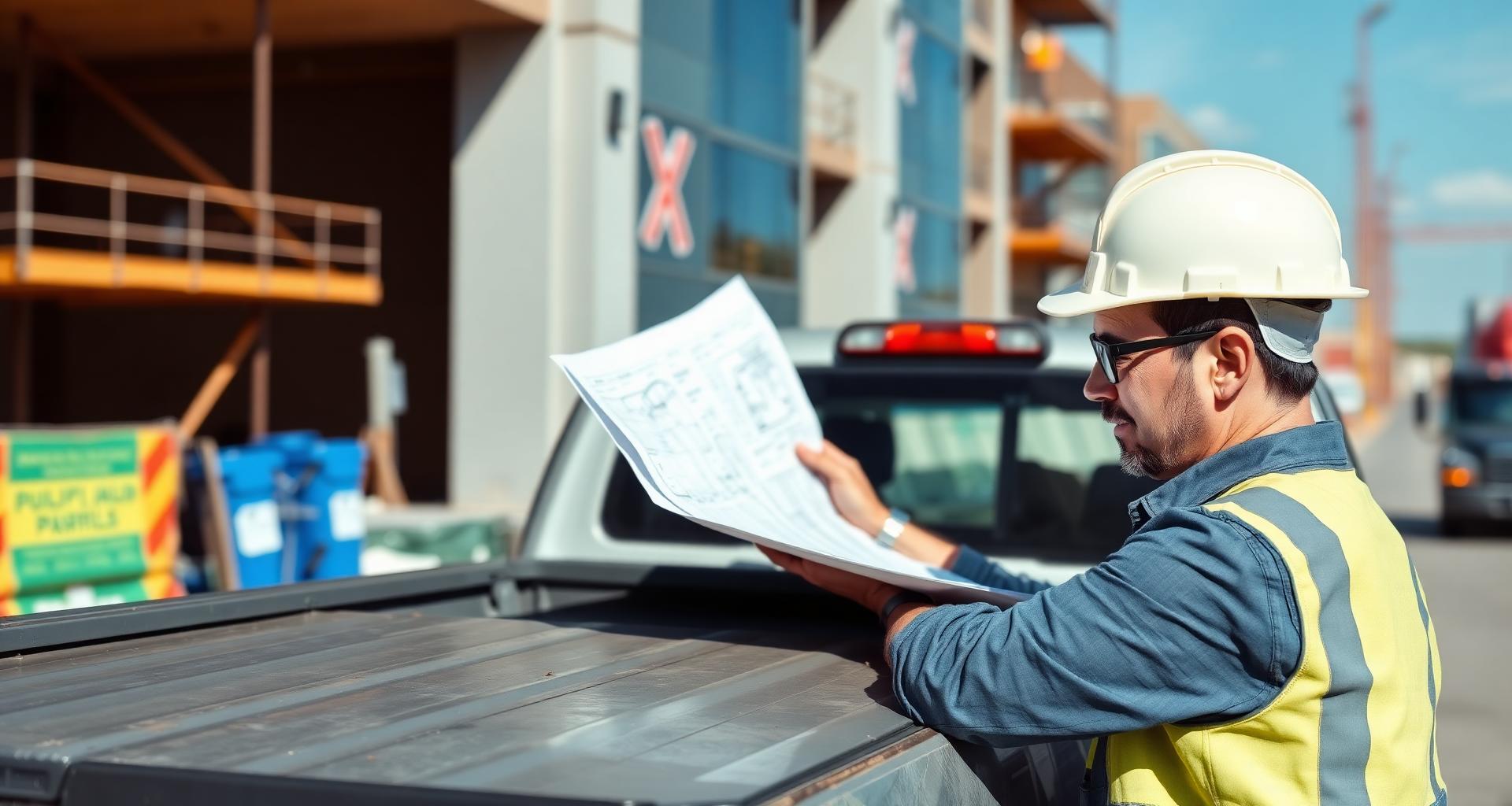Contractor reviewing plans at a construction jobsite