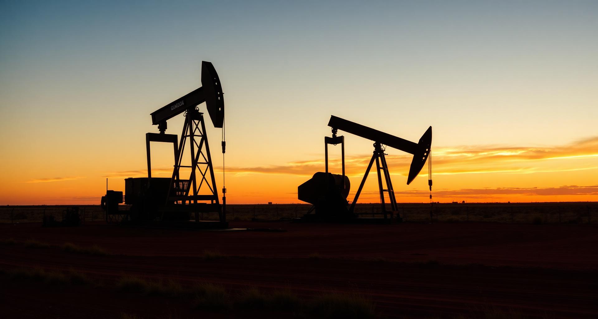 Oklahoma oilfield pumpjack at sunset